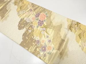 弐拾四金二重織　道長取りに牡丹・菊・秋草模様織り出し　袋帯